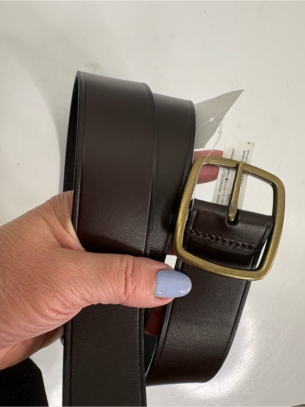 J. Crew Men's Dark Brown Leather Belt with Brass Buckle NWT. Size 38